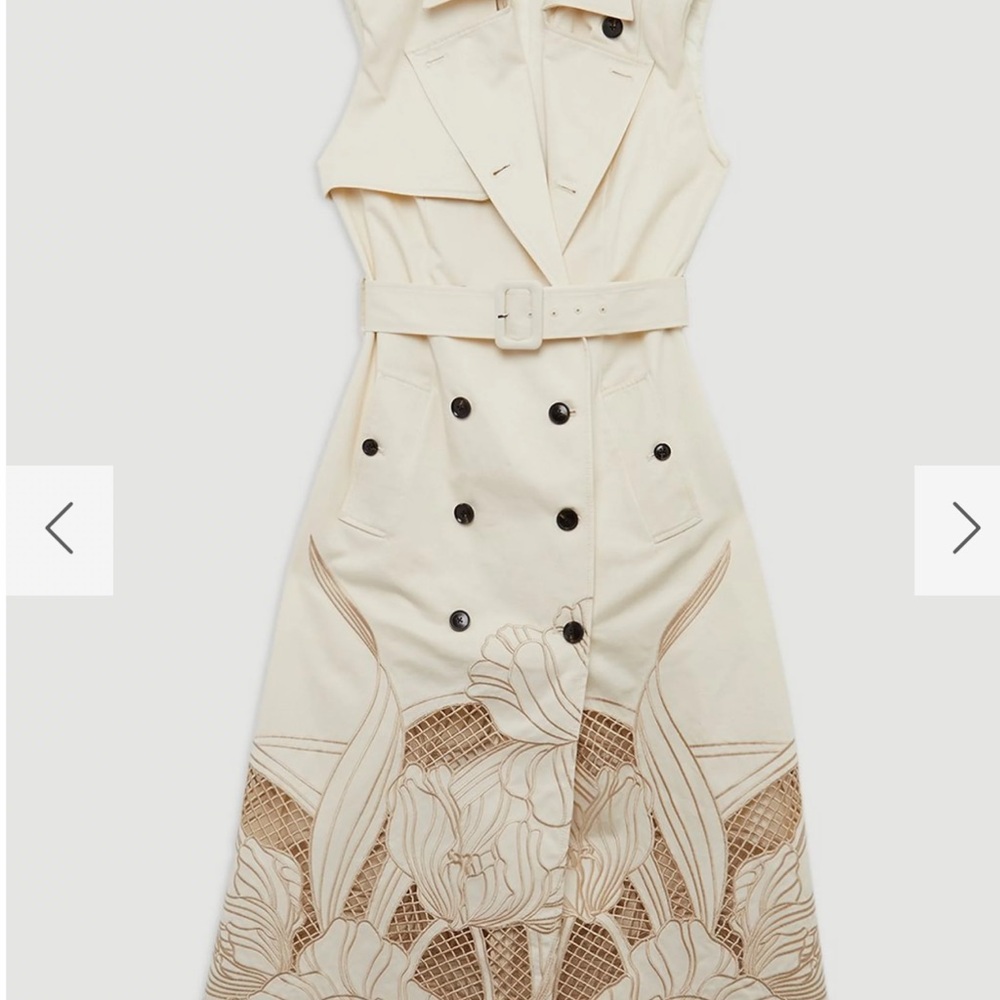 Karen Millen Cream Sheath Midi Dress Notched Collar